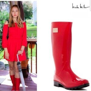 Nicole Miller New York Womens Red Tall Rubber Rain Boots Size 7